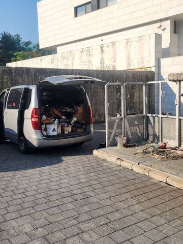 스카이차 도장보수 작업 사진